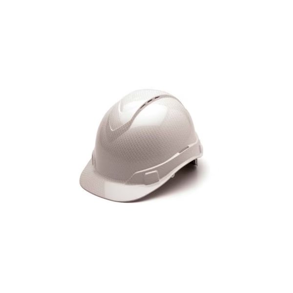 Ridgeline Cap Style Vented Hard Hat, Shiny White Graphite Pattern, 4-Point Ratchet Suspension, Pyramex, Mfr#: HP44116SV